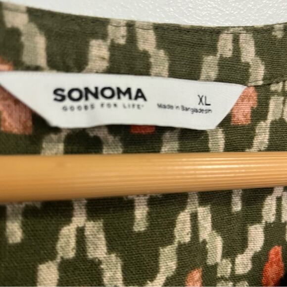 Sonoma Linen Blend Sundress Women XL Flare Green Resort Beach Vacation - Picture 3 of 8